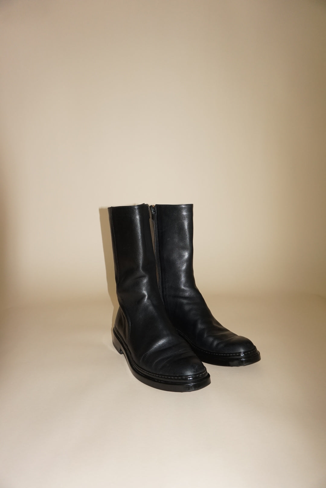 “Tod's” Black Leather Combat Boots - Size 8