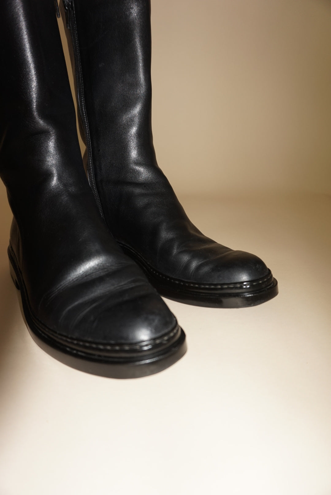 “Tod's” Black Leather Combat Boots - Size 8