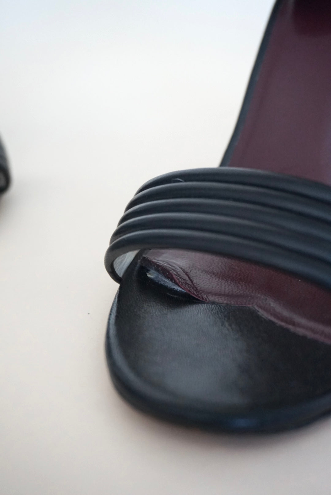 "Celine" (Phoebe Philo) Runway Black Leather Open Toe Wedge Heels - Size 37