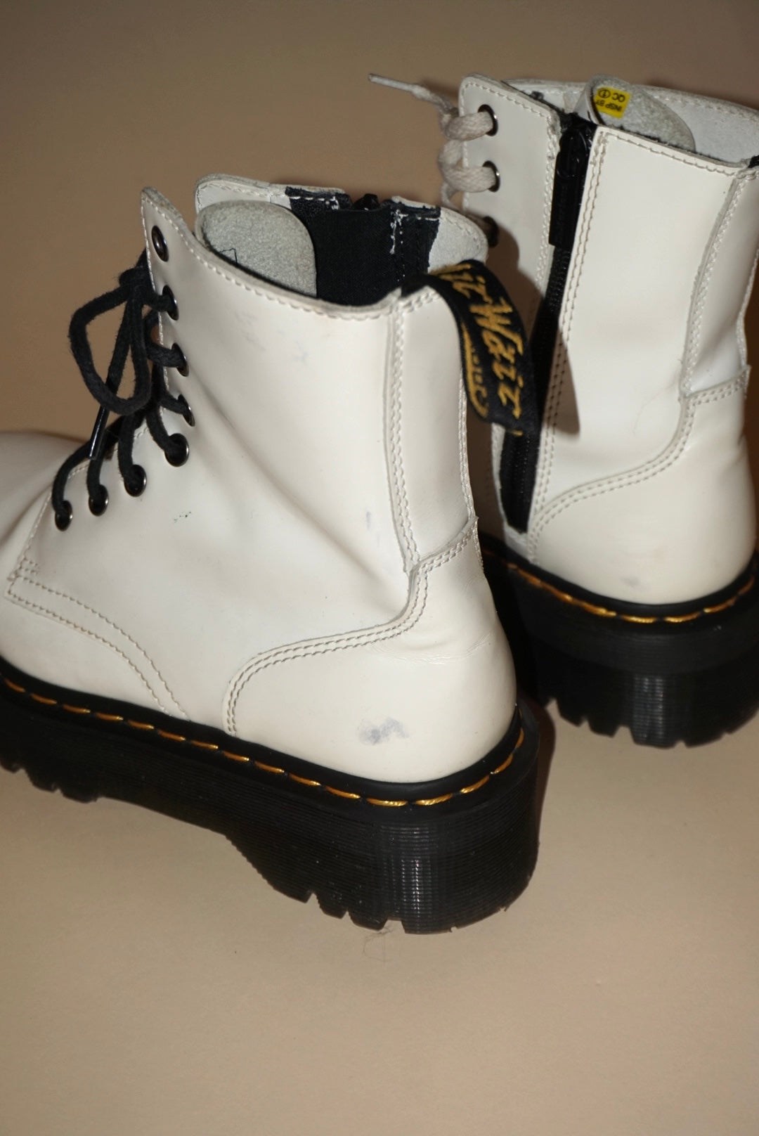 "Doc Martens" White "Jadon" 8 Eye Platform Boots - Size 7 Womens