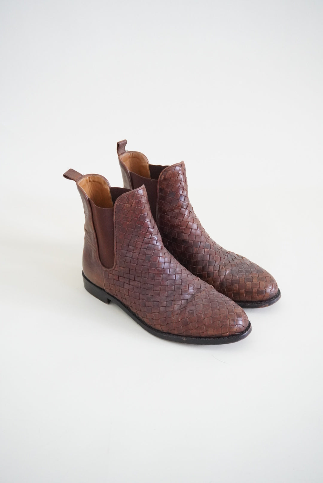 Cole Haan Vintage Leather Intrecciato Basket Weave Brown Ankle Boots - Size 9