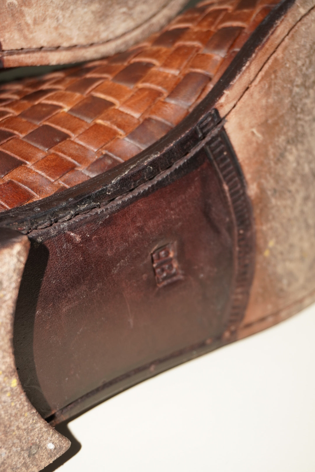 Cole Haan Vintage Leather Intrecciato Basket Weave Brown Ankle Boots - Size 9