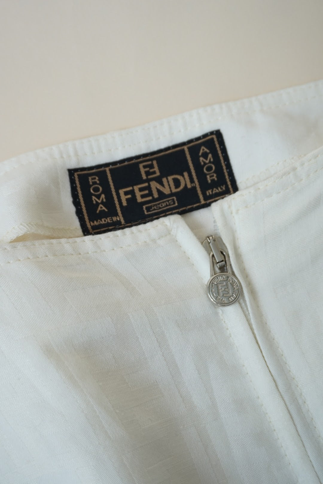 “Fendi” Vintage Zucca White Monogram Front Zip Skirt - 12