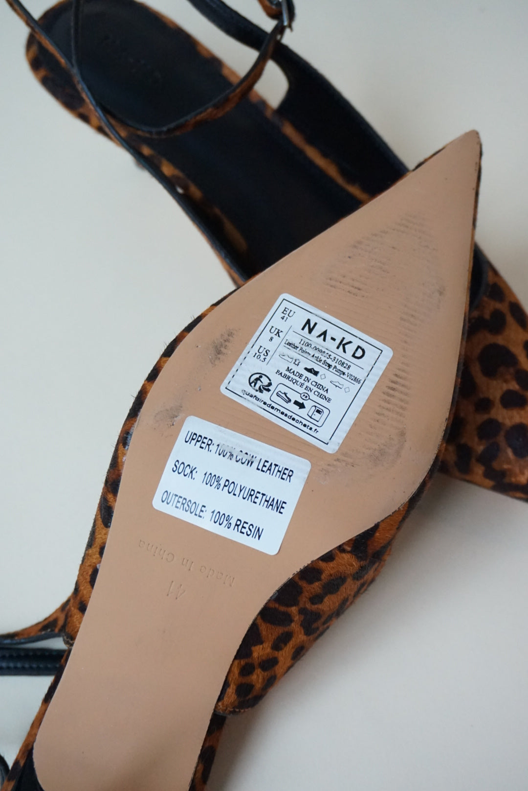NAKD Leather Leopard Pointed Slingback Kitten Heel - Size 41