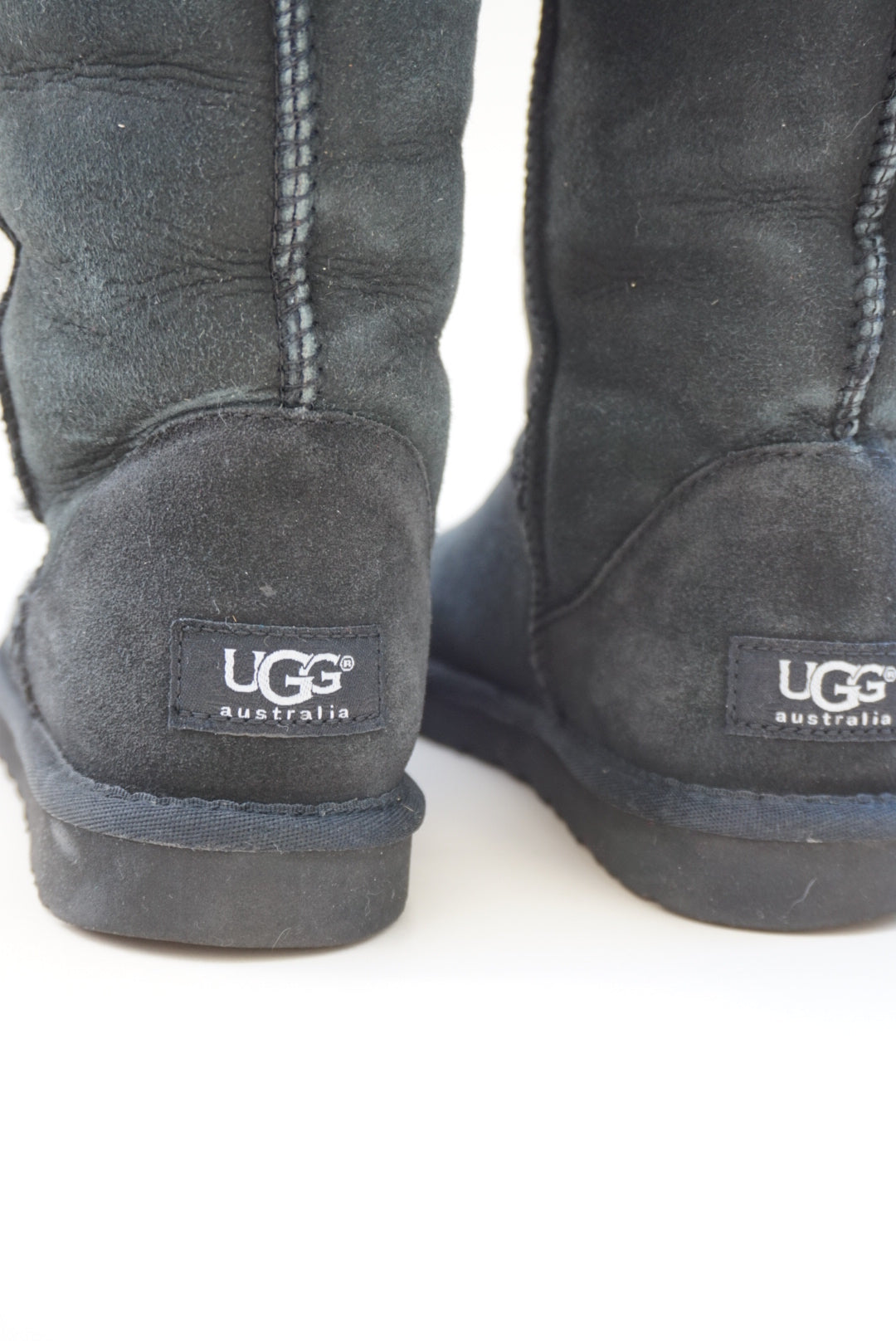 UGG Australia Classic Tall II Pull On Black Suede Sheepskin Boots - Size 6