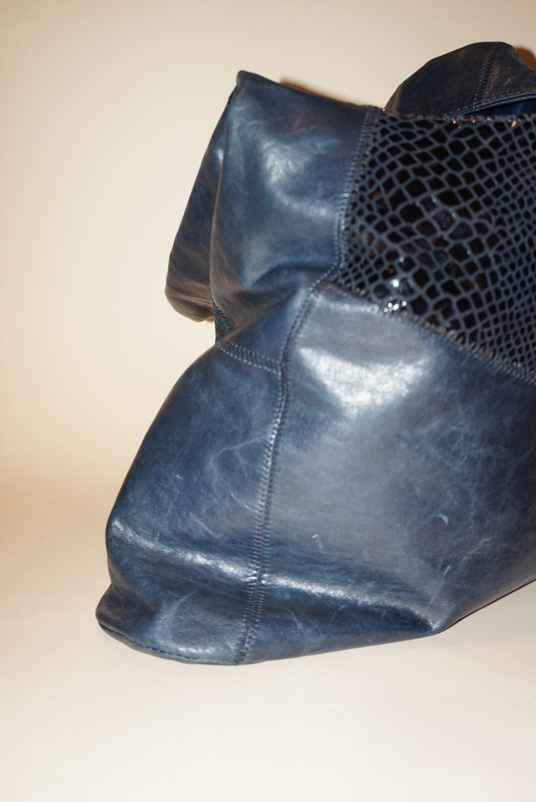 "Danny" Vintage Leather Textured Shoulder Bag Navy Blue