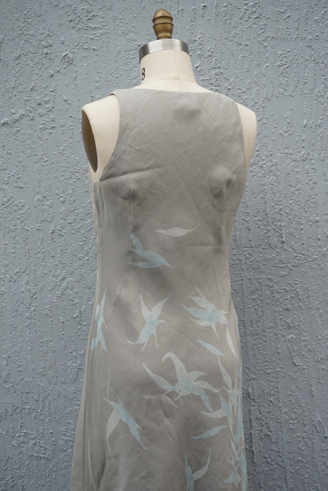 "Banana Republic" Vintage Spring Summer 2000 Grey Bird Design Sleeveless Maxi Dress - Size 8