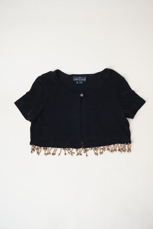 Carole Little Black Vintage Beaded Hem Cardigan - Size 10
