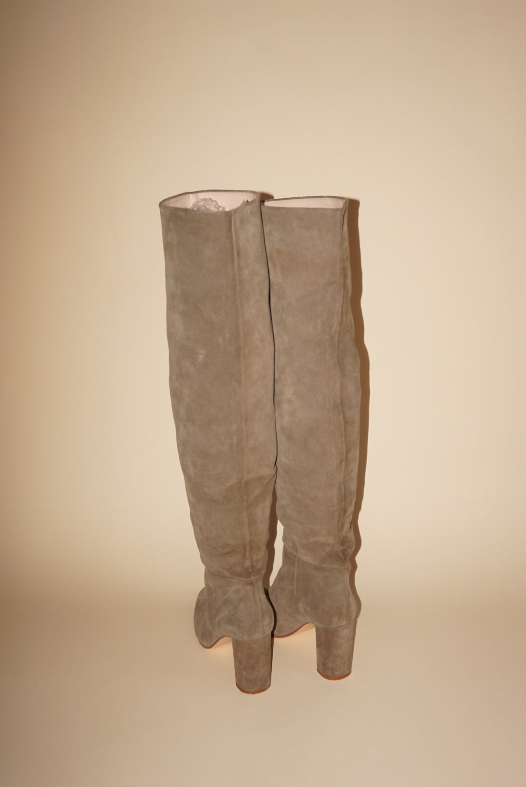 Zara Suede Leather Beige Knee High Boots - Size 39