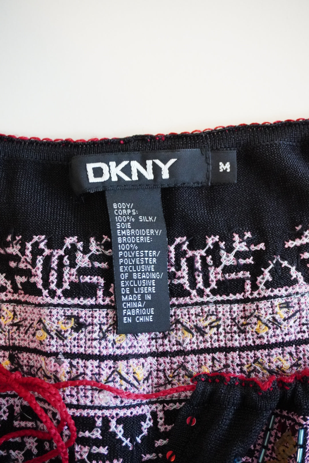 DKNY Vintage Silk Peasant Beaded Blouse - Size Medium
