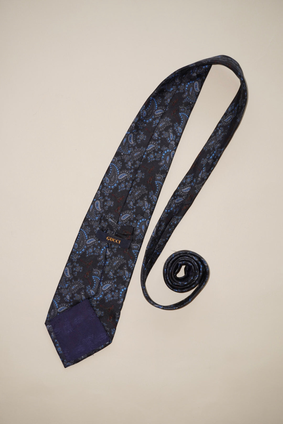 Gucci Paisley Vintage Navy Blue Silk Men's Tie