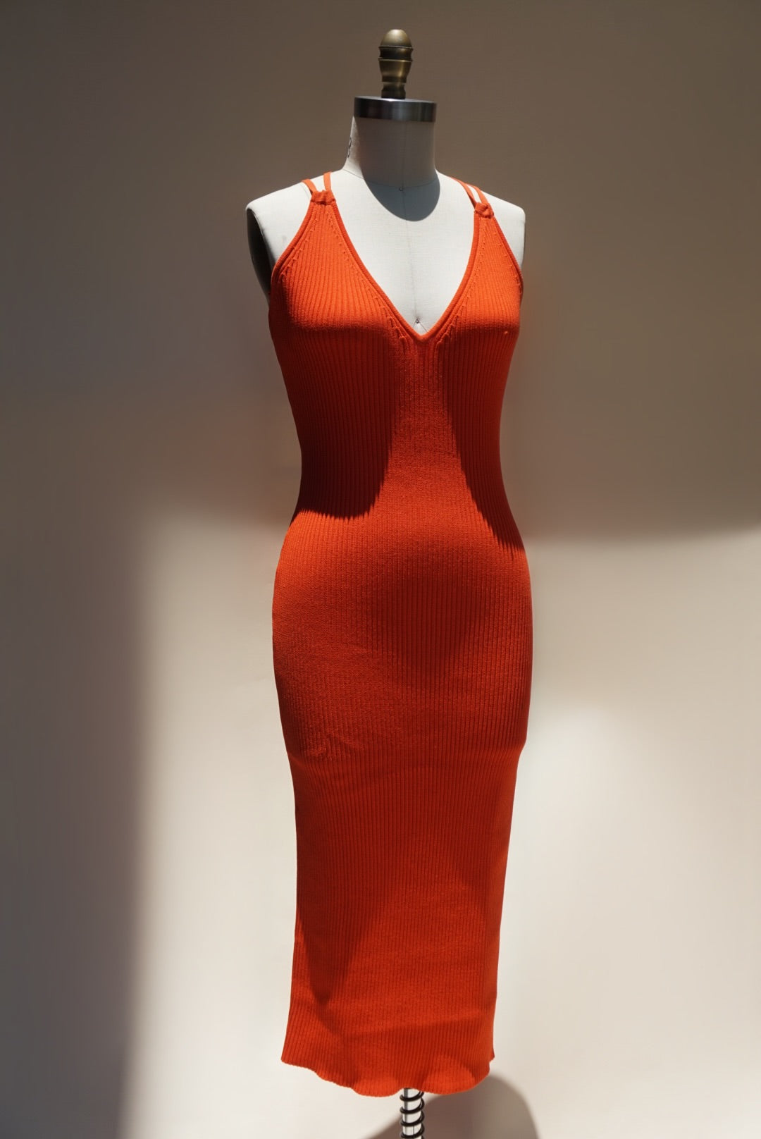 "Michael Kors" Orange Ribbed Cross Back Strap Dress - Size Small