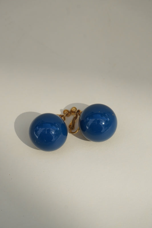 80's Blue Globe Sphere Clip On Earrings