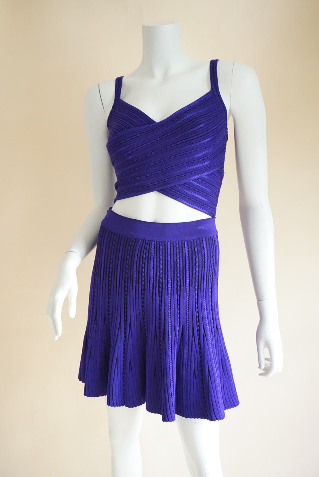 Paola Bernardi Purple Knit Cropped Top & Skater Skirt Set - Size XS