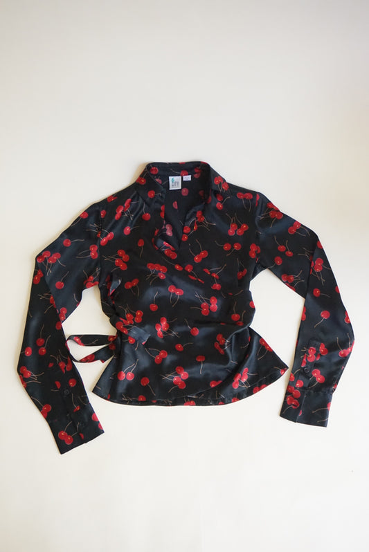 City DKNY Vintage Cherry Silk Wrap Top - Size 2