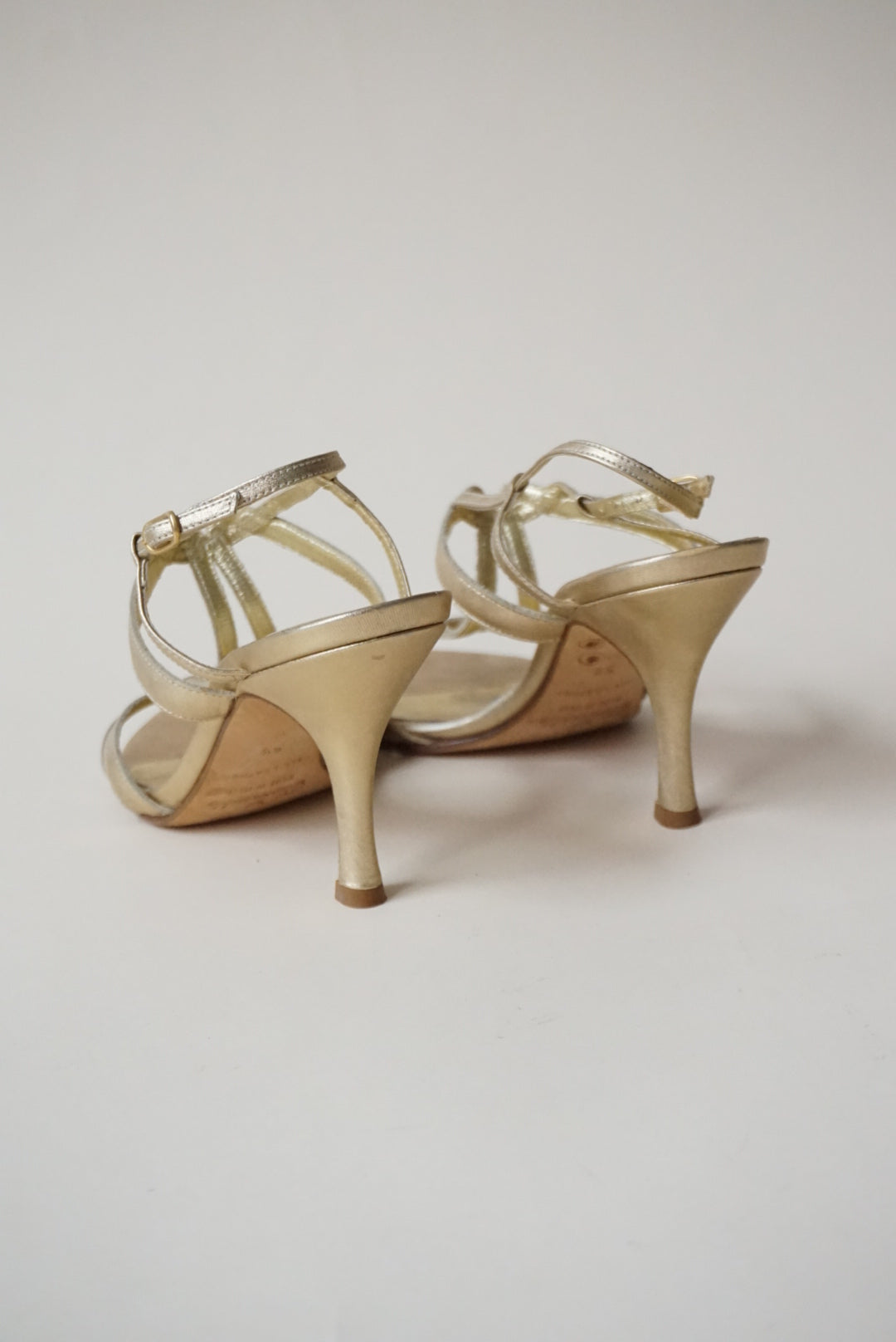 Faconnable Vintage Gold Strappy Janine Lea Heels - Size 5.5