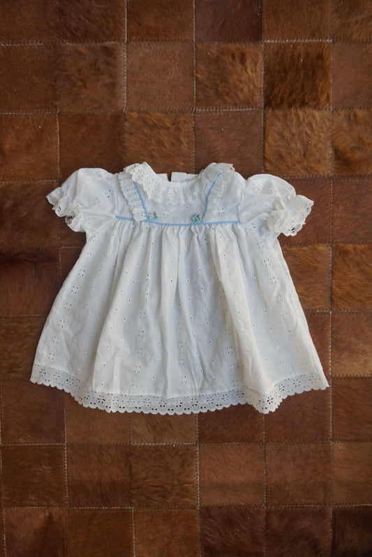 Vintage White Blue Eyelet Frilly Baby Dress