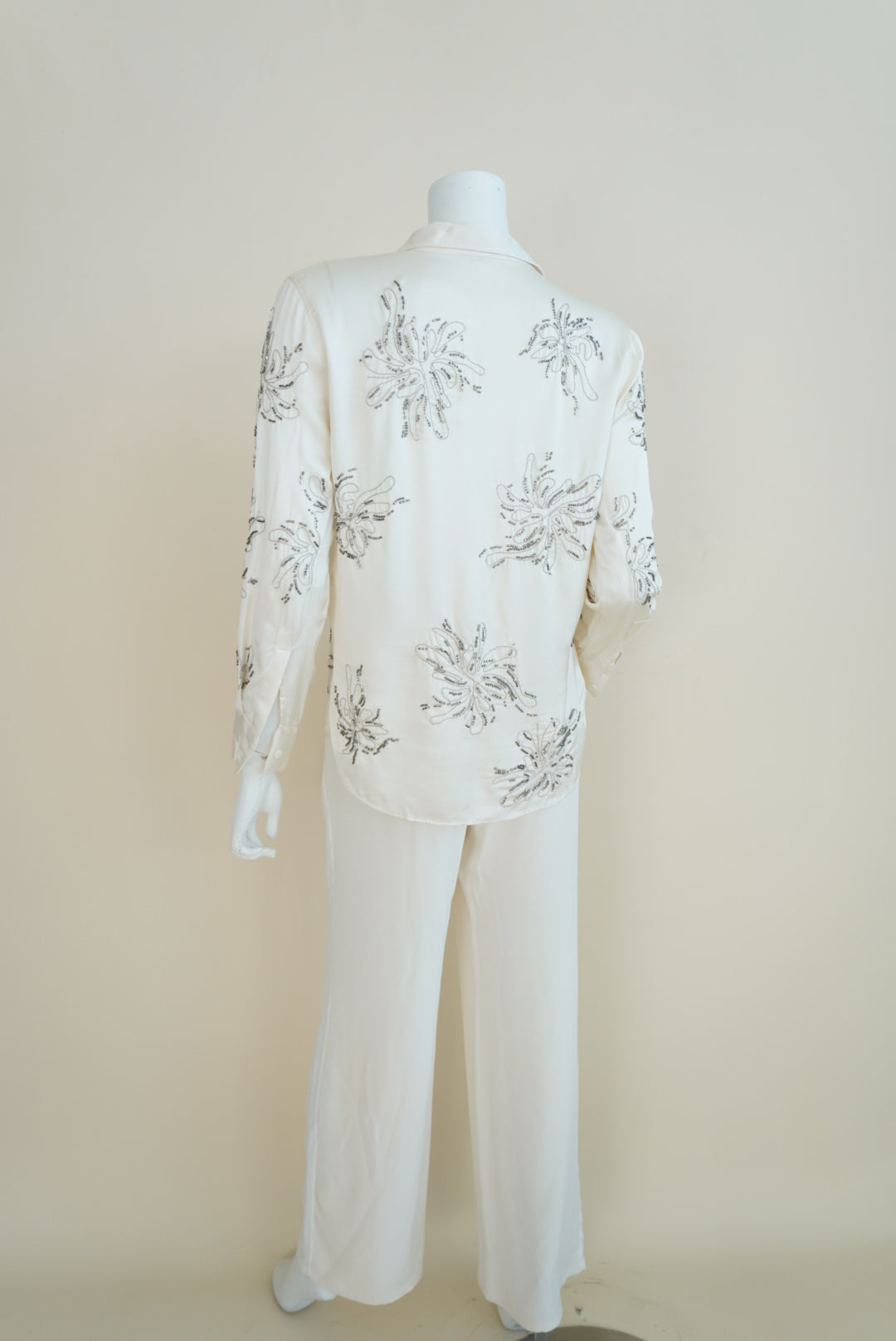 Zara Ivory Beaded Button Down Blouse - Size Small