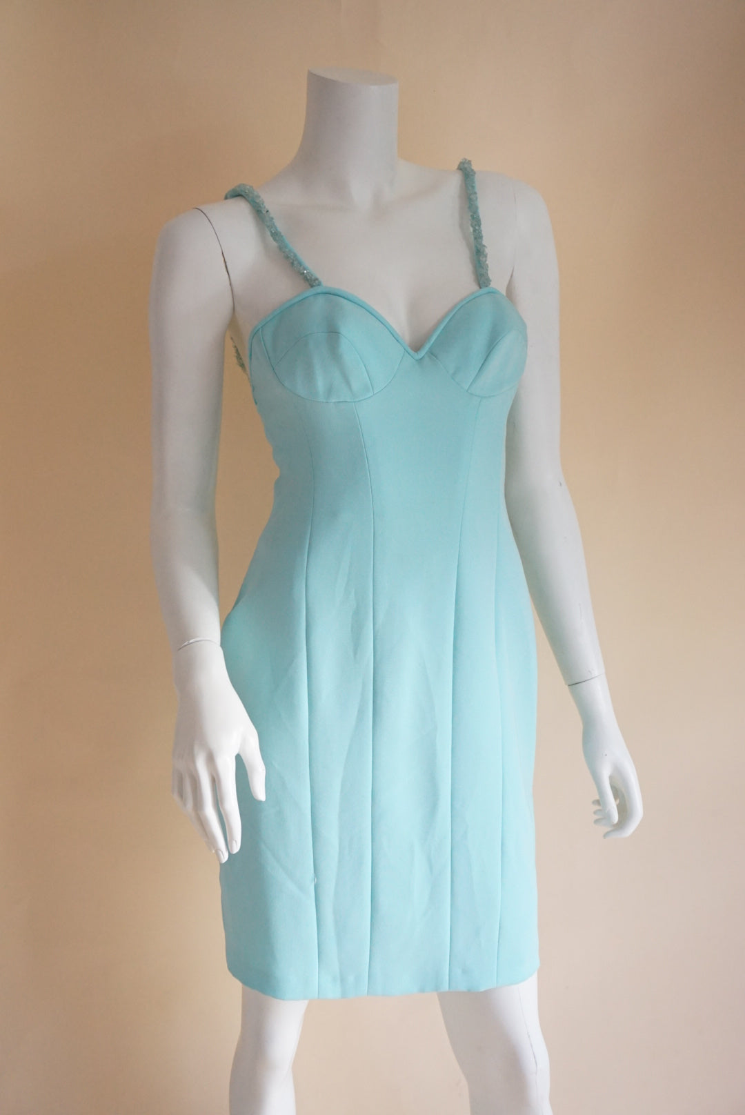 Pamela Dennis Vintage Sky Blue Beaded Corset Bustier Dress NWT - Size 4