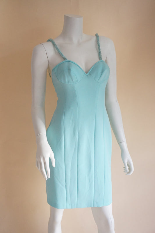 Pamela Dennis Vintage Sky Blue Beaded Corset Bustier Dress NWT - Size 4