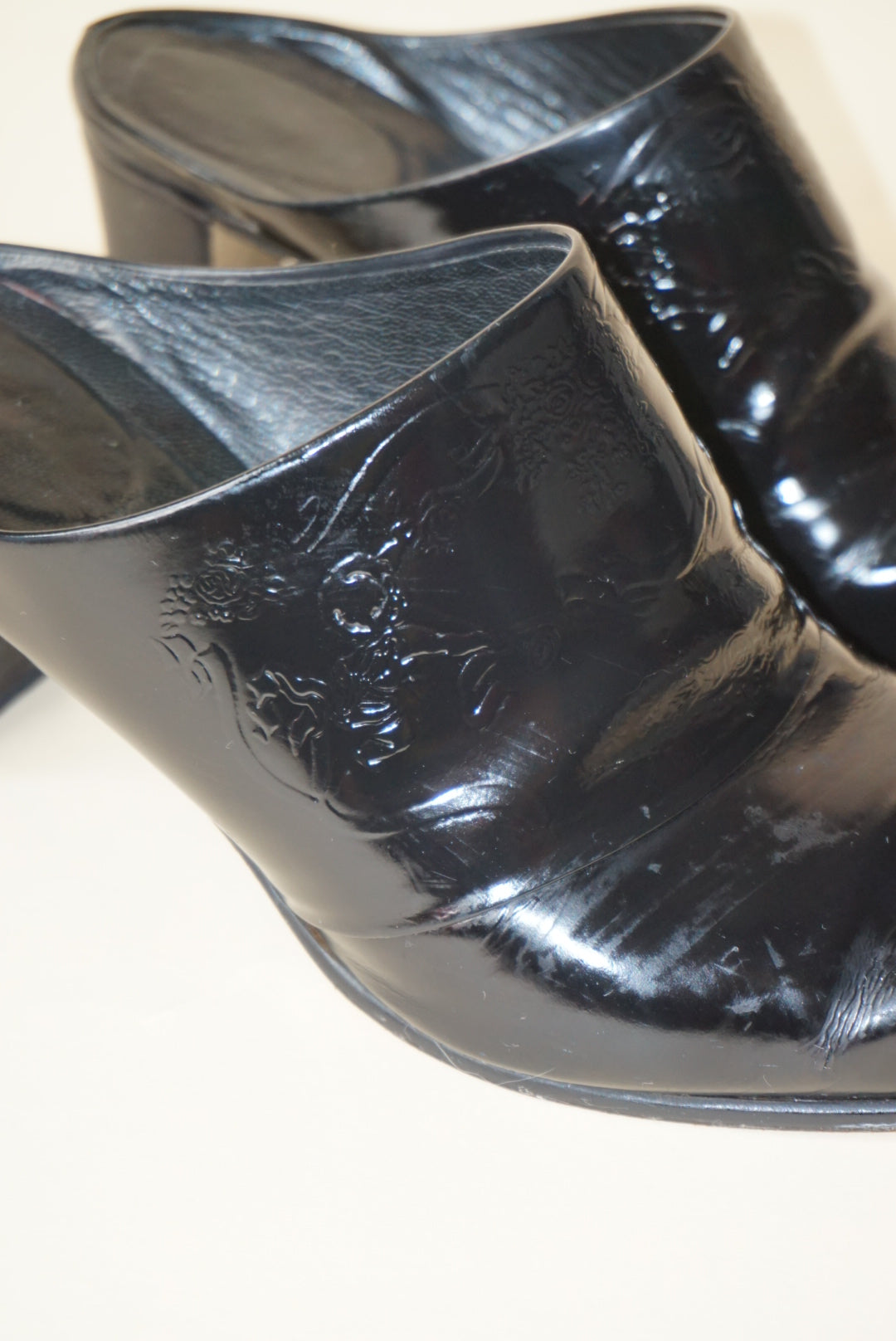 Studio by "Via Spiga" Western Heeled Leather Black Heeled Mules - Size 8.5