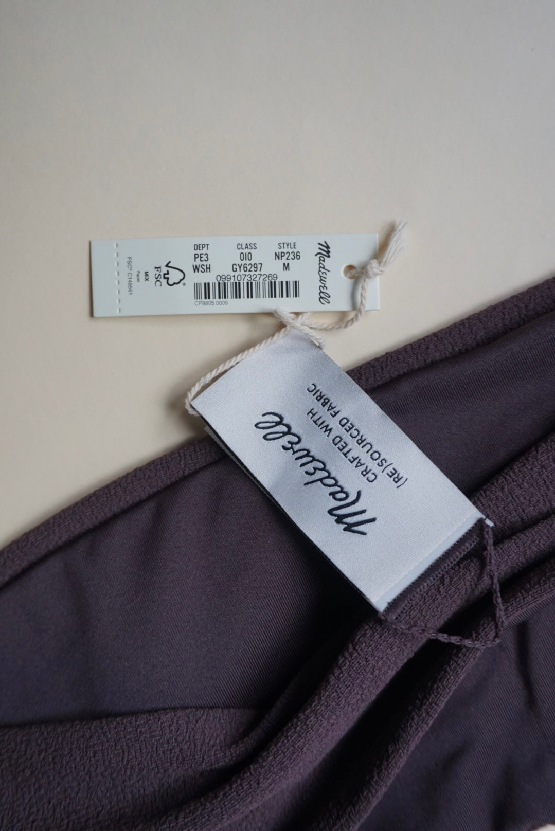 “Madewell” Bikini “Warm Shale” Set Bandeau Top & Mid Rise Bottom NWT - Size