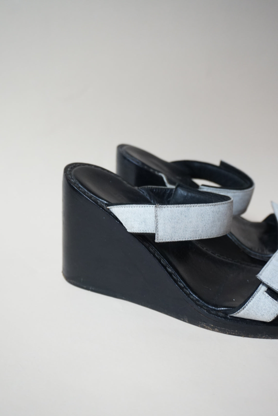 Ann Demeulemeester Vintage Velcro Strap Black/White Wedges - 37