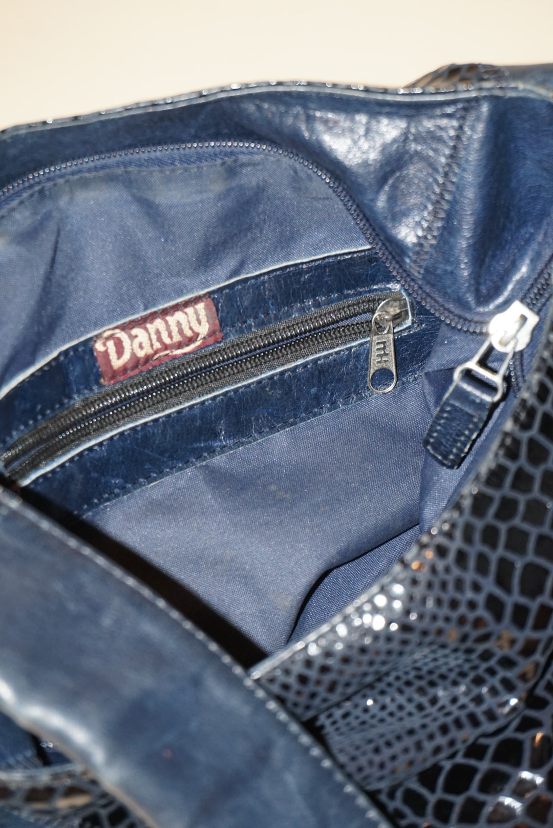 "Danny" Vintage Leather Textured Shoulder Bag Navy Blue