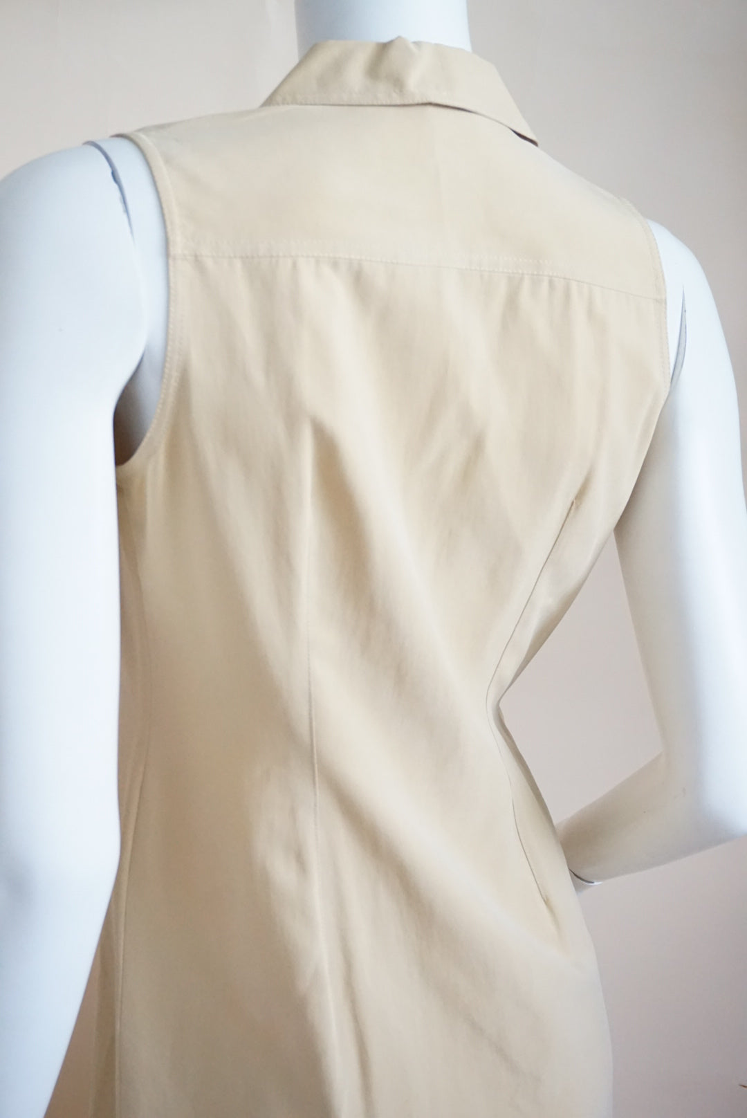 Petite Sophisticate 90's Tan Silk Sleeveless Shirt Midi Dress - Size 2