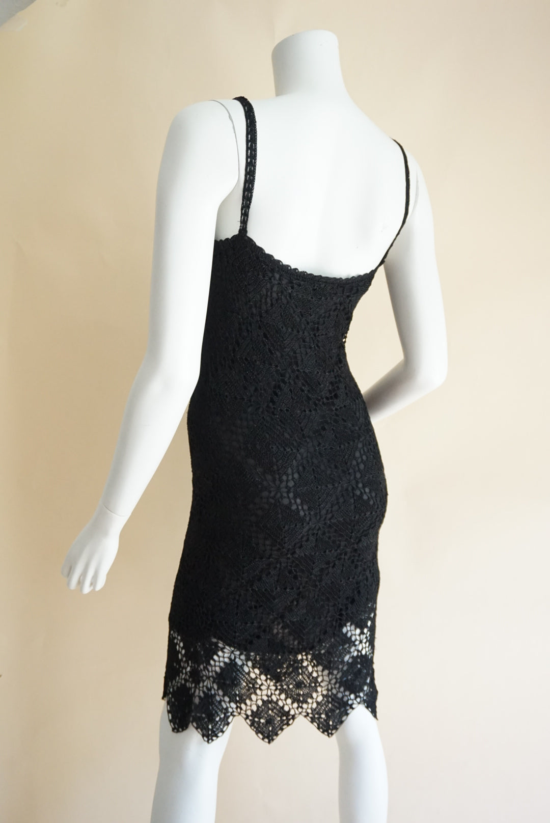 Anna Yu Vintage Y2K Lace Crochet Slip Black Dress - Size Small