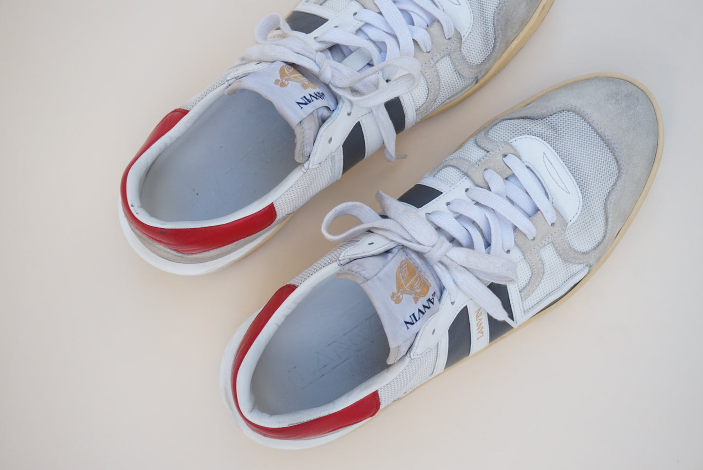 “Lanvin” White/Red/Navy Mesh Clay Sneakers - Size 45