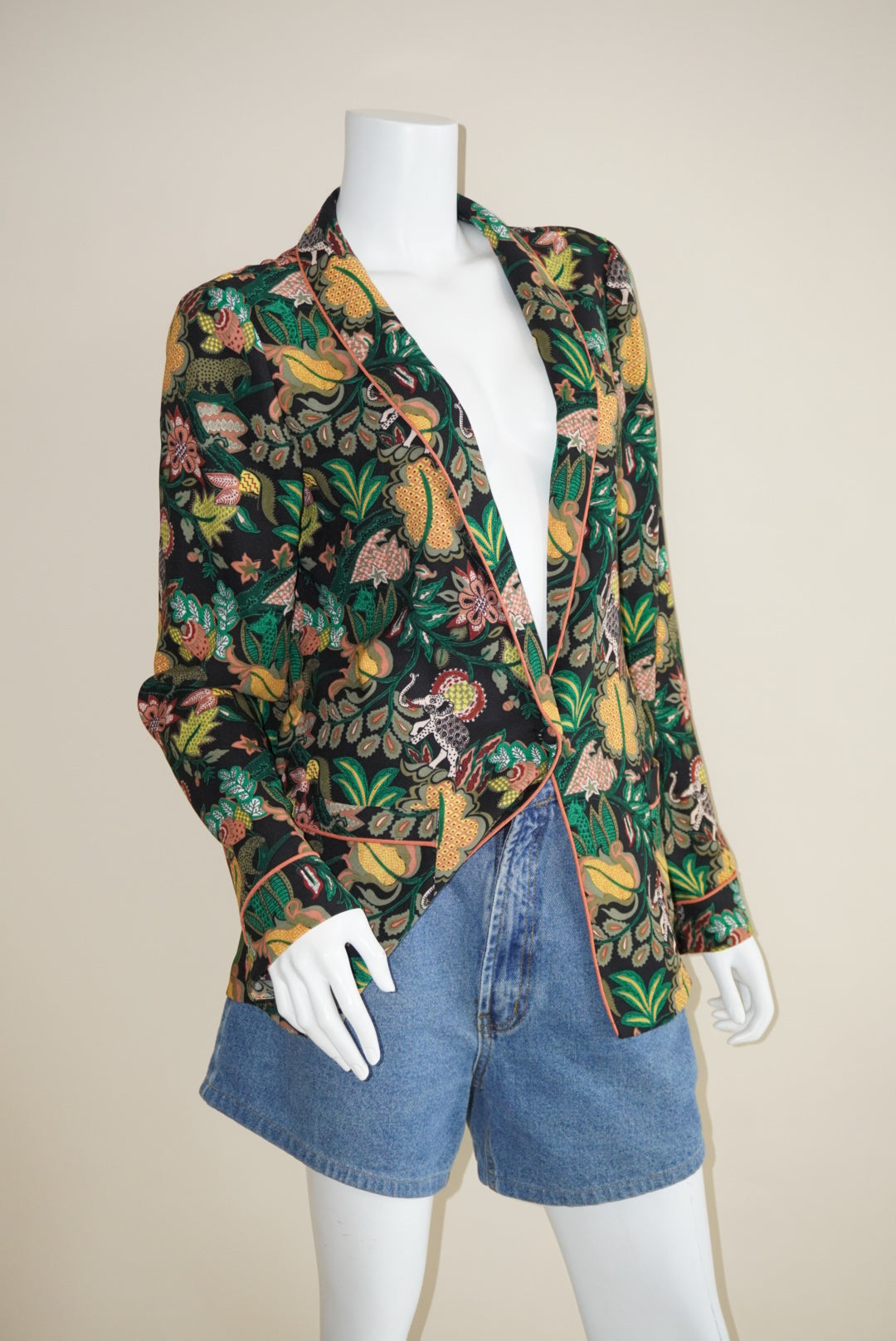 Scotch & Soda Black Multicolour Jungle Print Pajama Style Blazer - Size XL