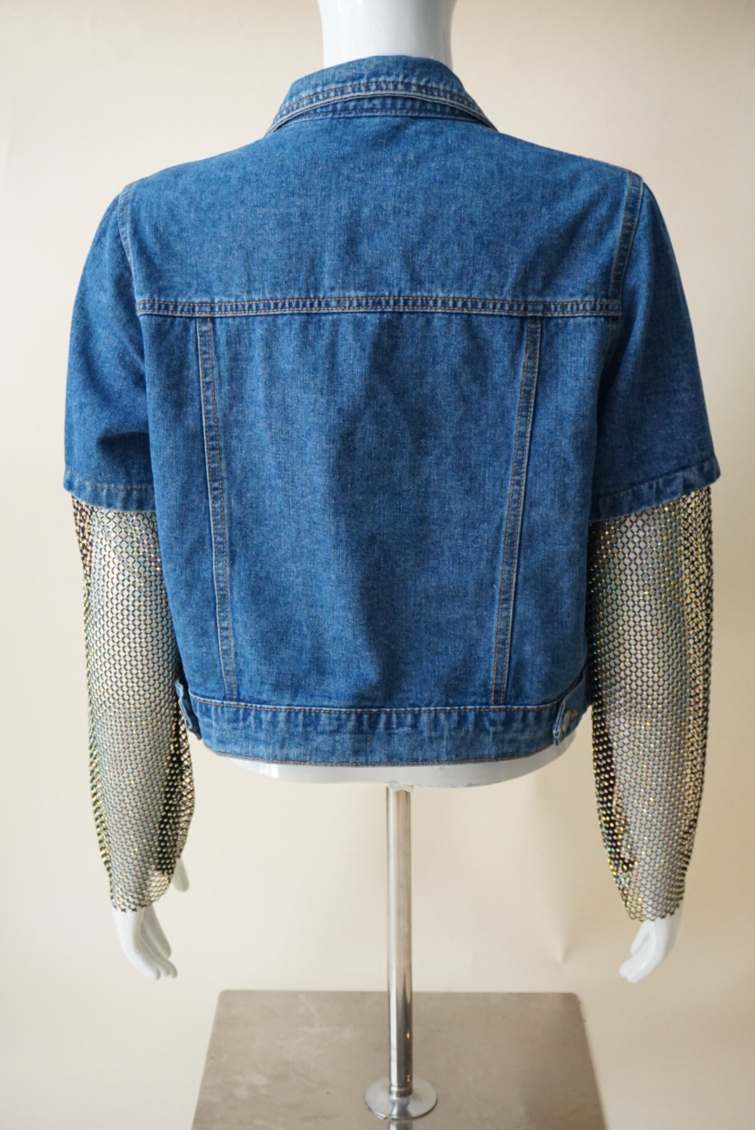 Mochy Denim Rhinestone Sleeve Cropped Jacket - Size S/M