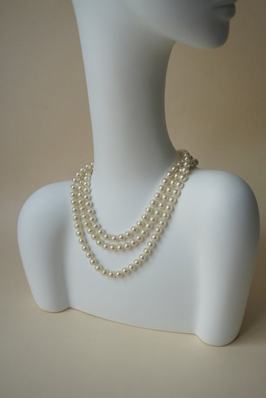 Vintage Tiered Layered Faux Pearl Costume Necklace