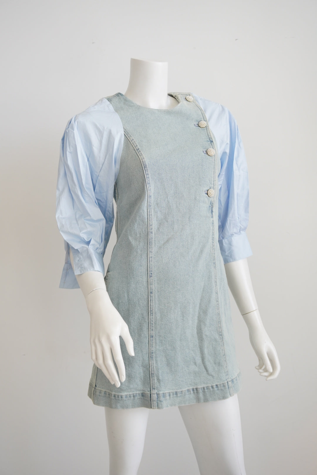 Something Navy Denim Arielle Pearl Button Mini Blue Dress NWT - Size 4