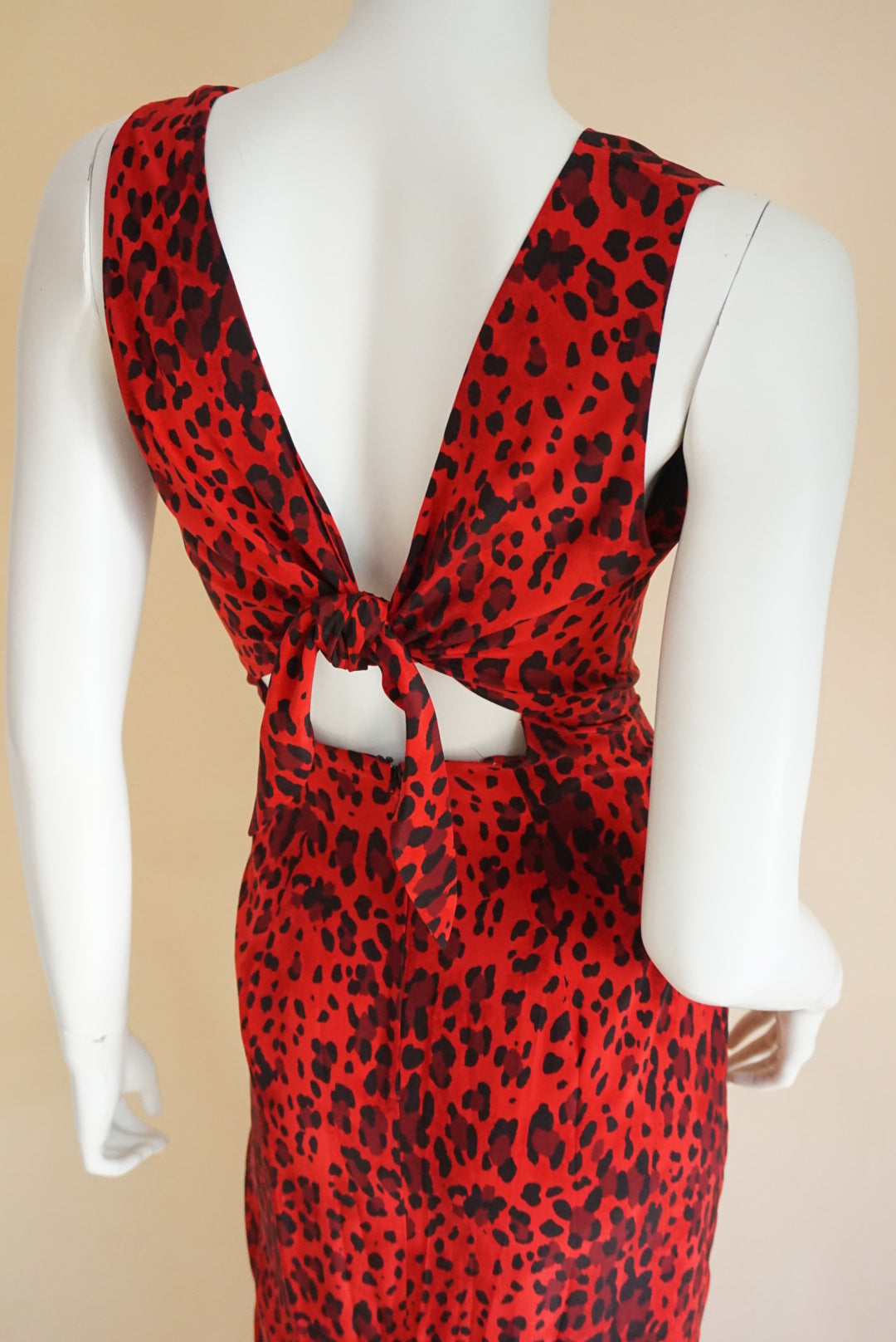 Maggy London Red Leopard Silk Tie Back Maxi Dress - Size 6
