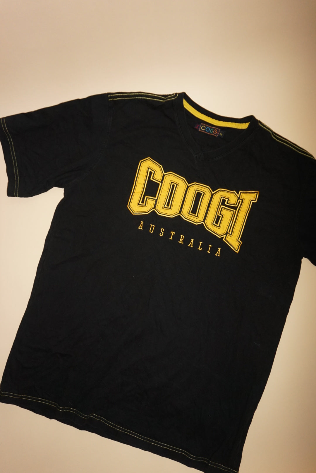 Coogi Men's Australia Y2K Black/Yellow Applique Embroidered Top - Size XXL