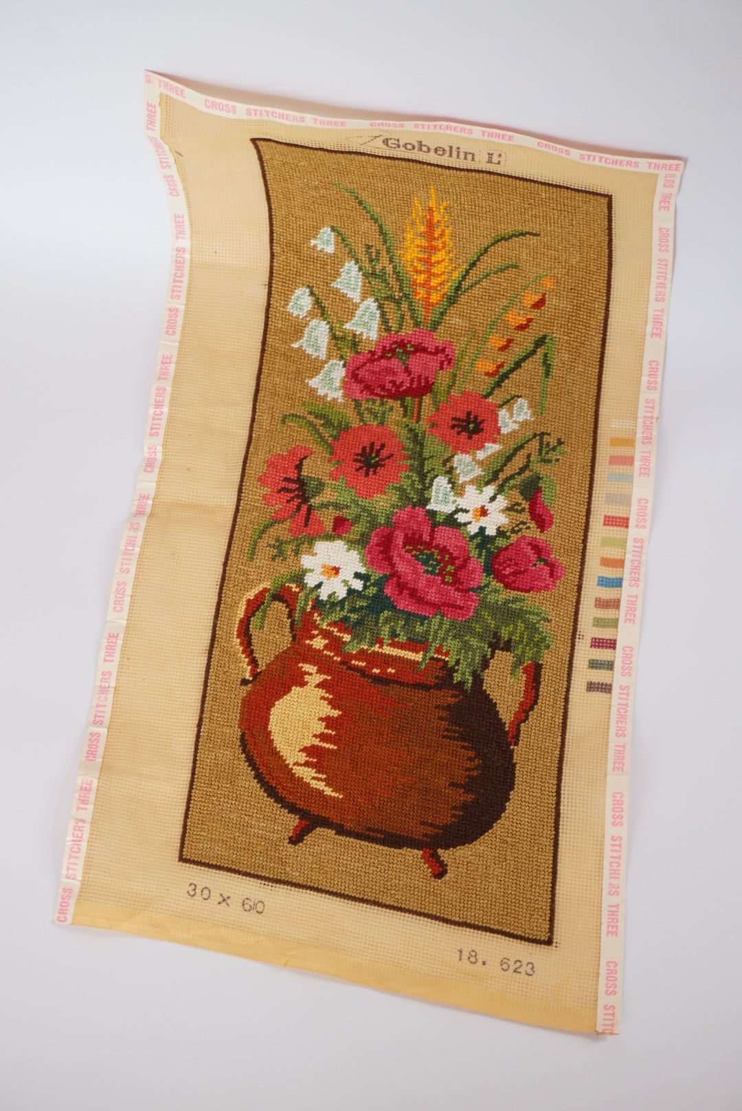 VTG Unframed Needlepoint Floral Bouquet in Pot Gobelin Collection D'Art 12" x 9.5"