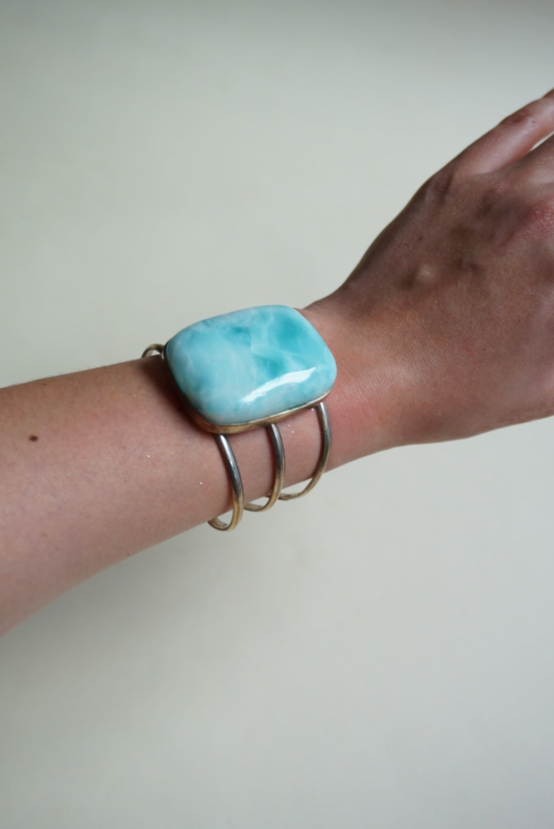 Vintage Larimar Stone Sterling Silver 925 Statement Cuff