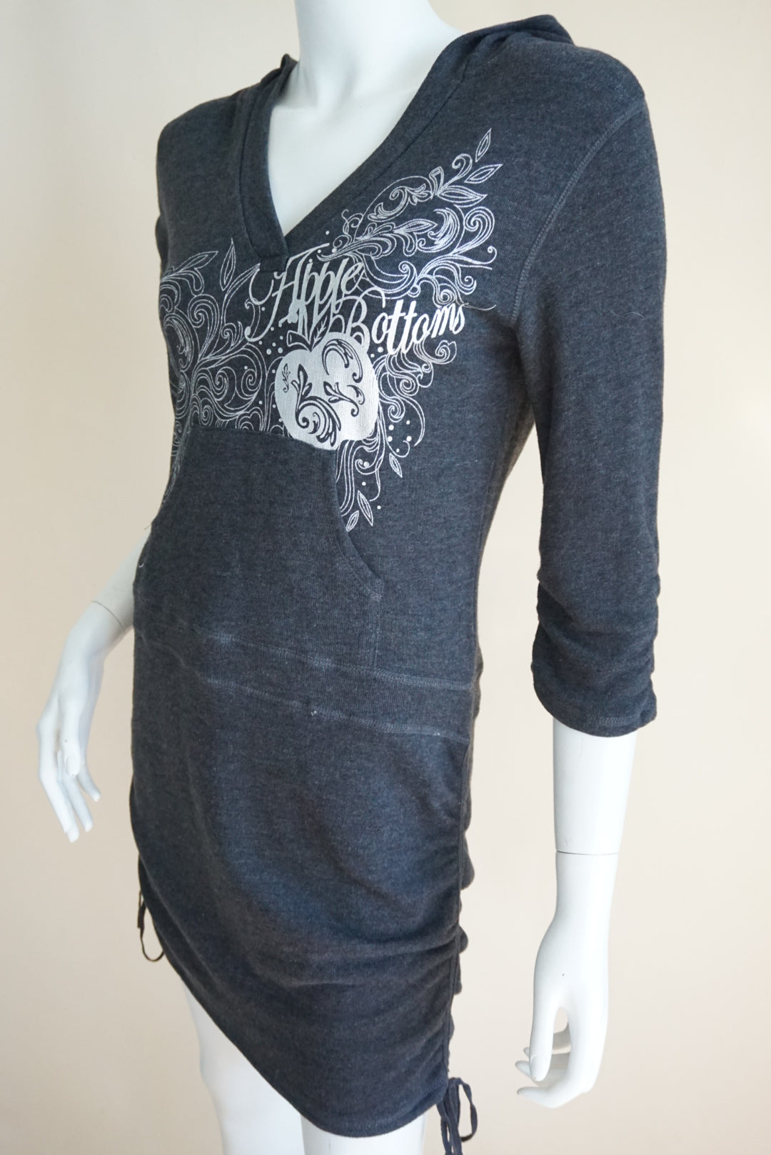 Apple Bottoms Y2K Grey Terry Cloth Mini Rhinestone Hooded Dress - Size Large