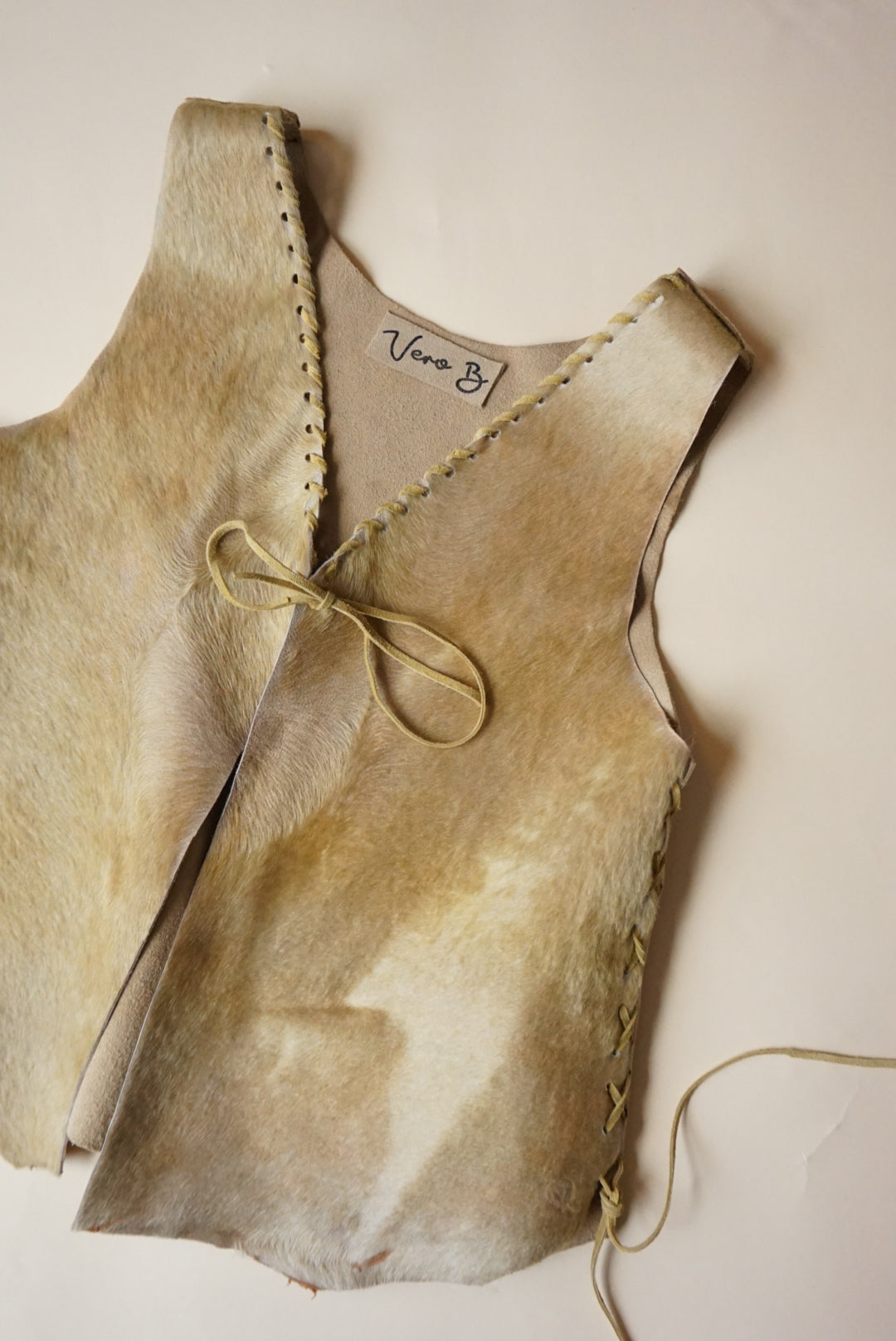 Vero B Handmade Leather Beige Pony Hair Vest