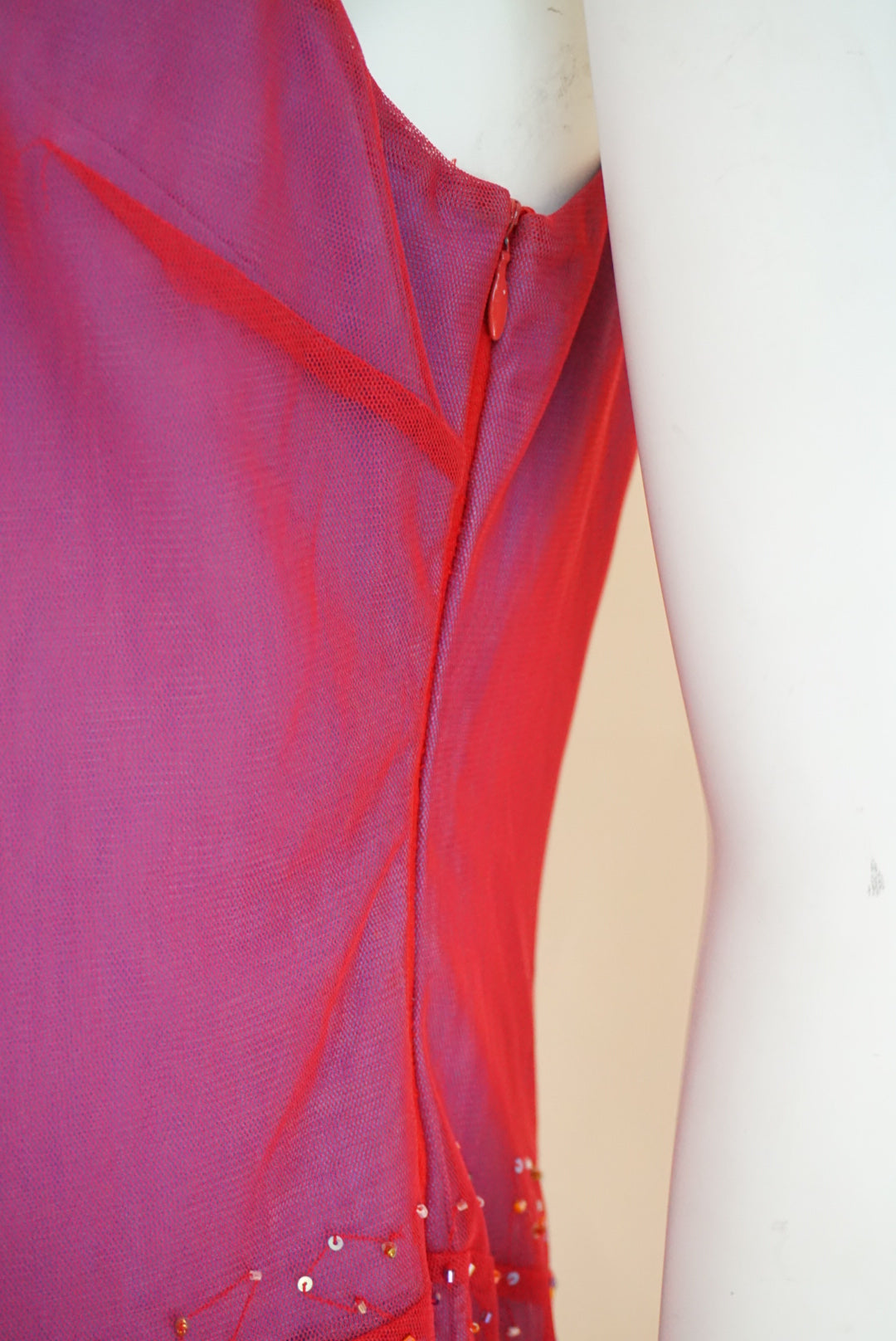 BCBGMAXAZRIA Red/Purple Lily Embroidered Beaded Y2K One Shoulder Maxi Dress - Size Large