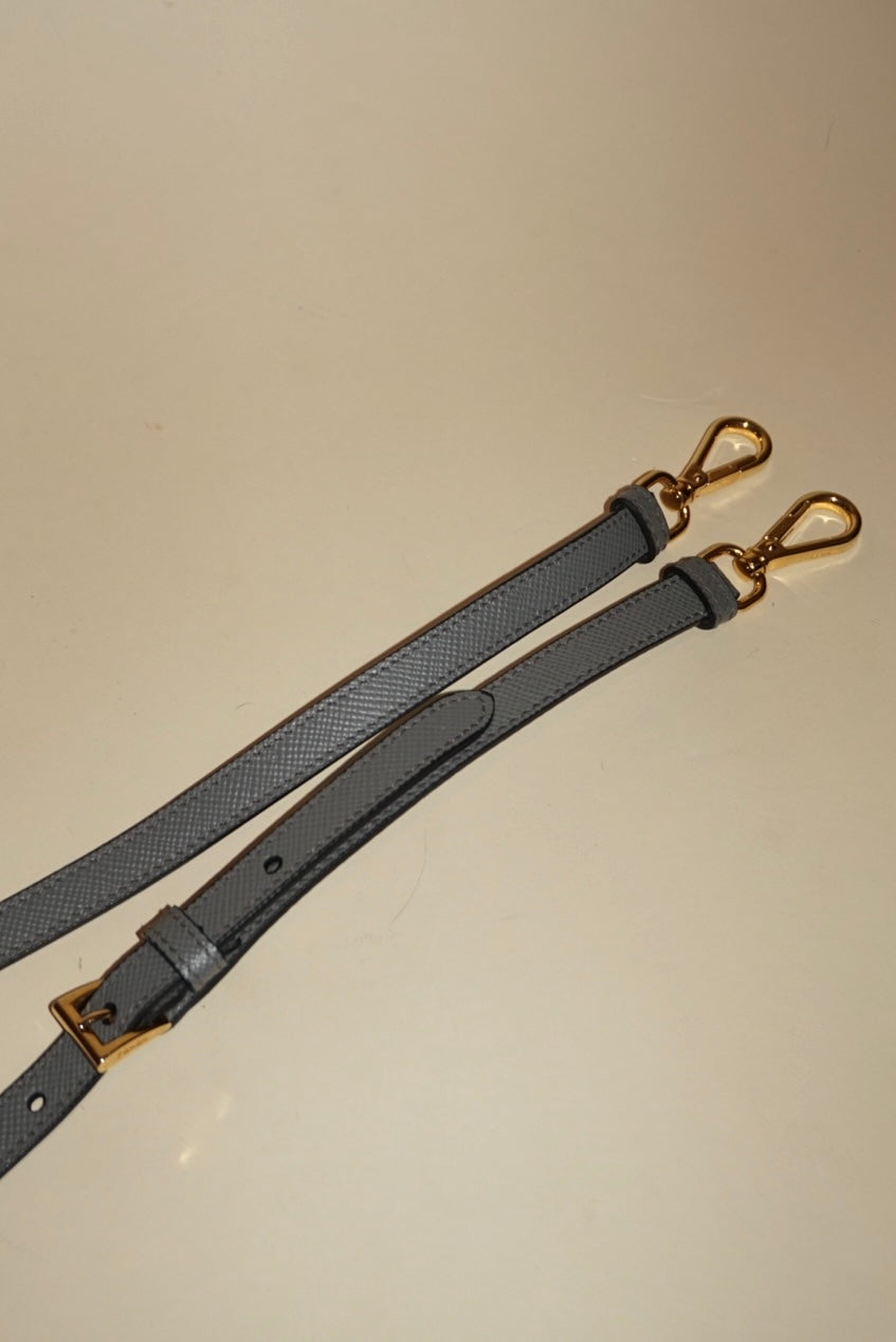 "Prada" Grey Saffiano Leather Gold Hardware Handbag Adjustable Strap