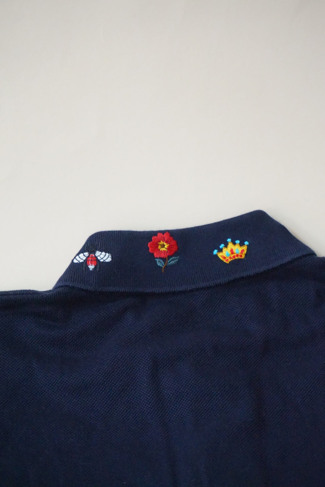 Gucci Men's Navy Embroidered Collar Detail Polo - Size XXL