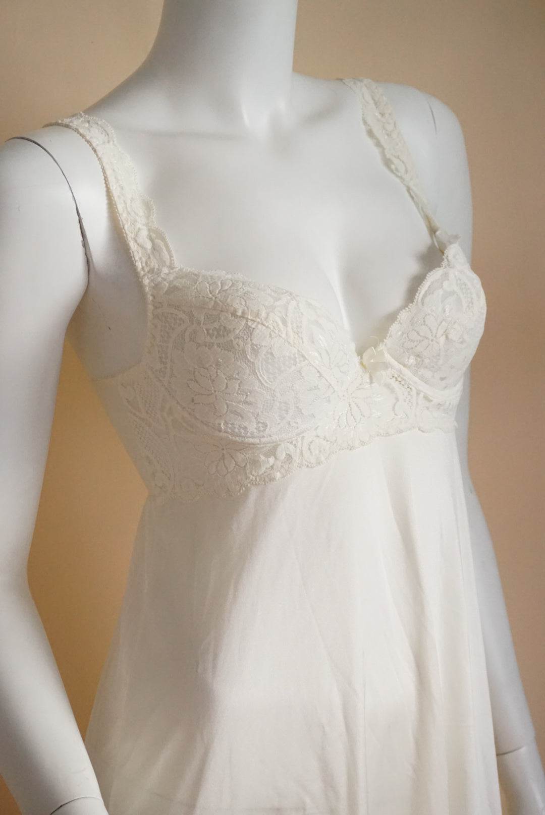 Vintage 80s Gold Label Victoria's Secret Ivory Lace & Sheer Maxi Nightgown Dress - Size Small