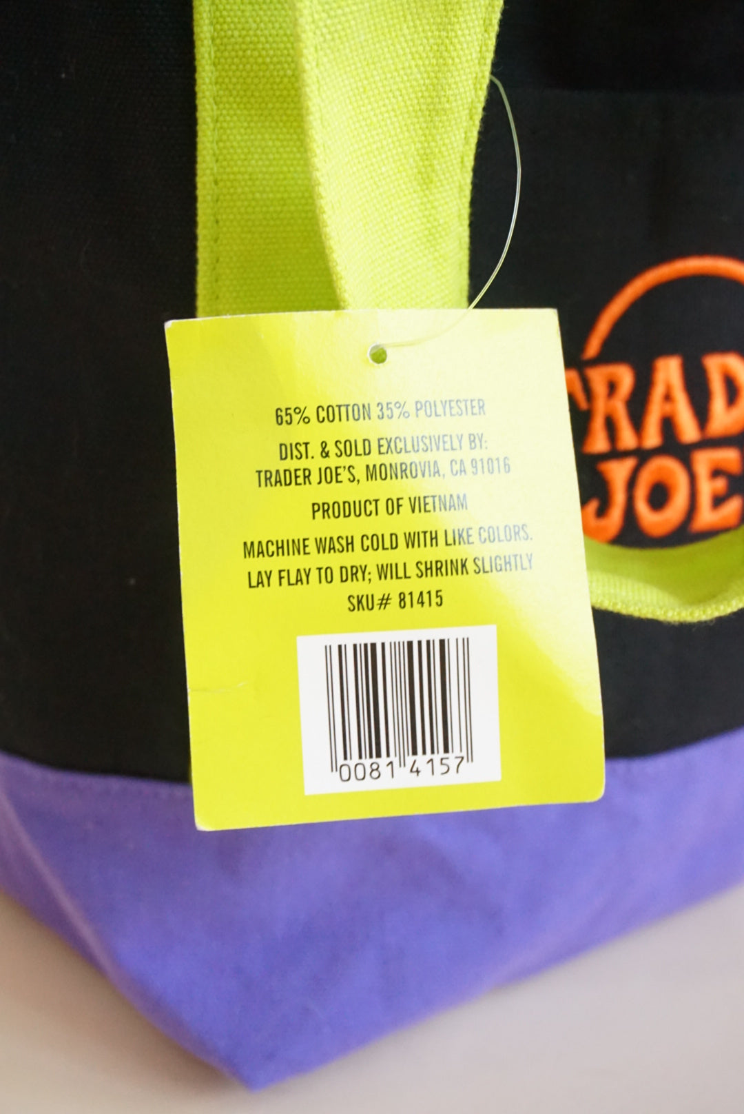 Trader Joe's Halloween Canvas Tote Mini Bag Limited Edition - Black Purple Green - NWT
