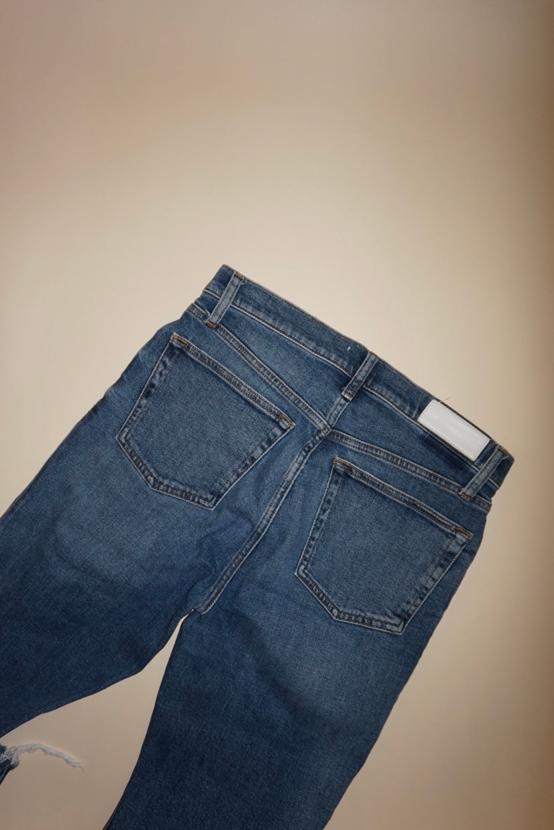 “Re/Done” Medium Wash Frayed Hem Jeans - Size 28