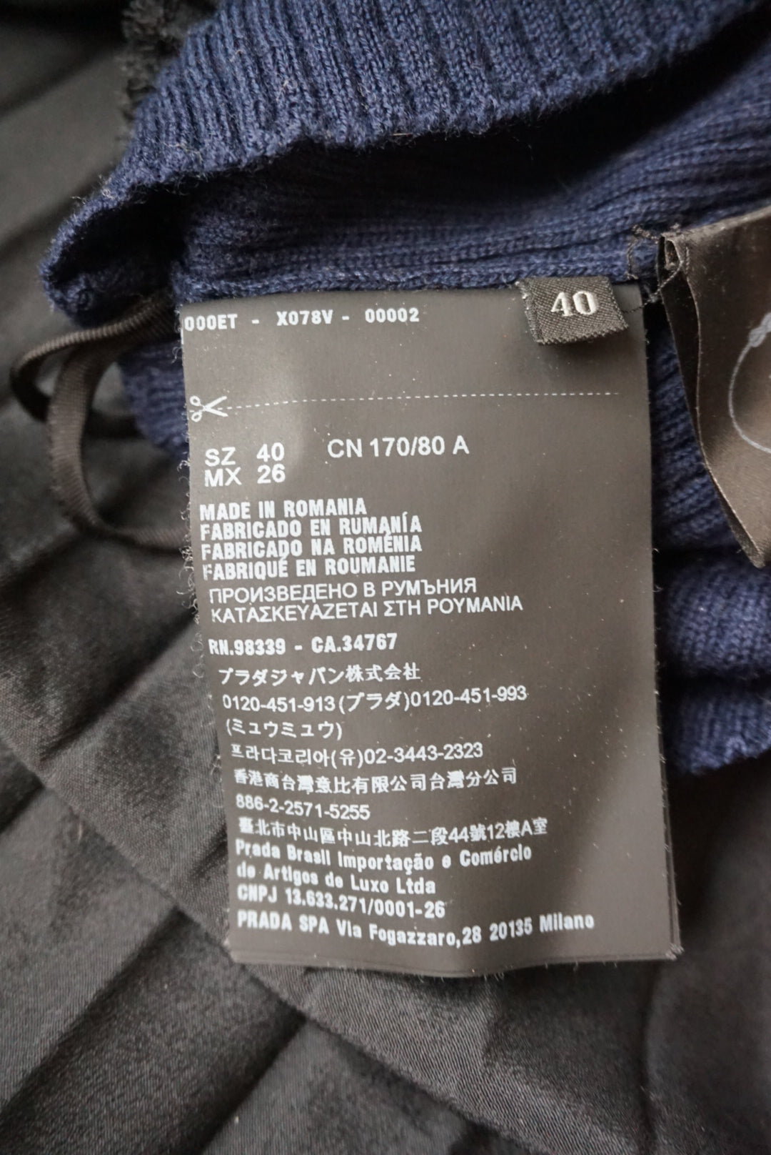 Prada 2018 Navy Blue Wool Quarter Zip Pleated L/S Maxi Dress - Size 40