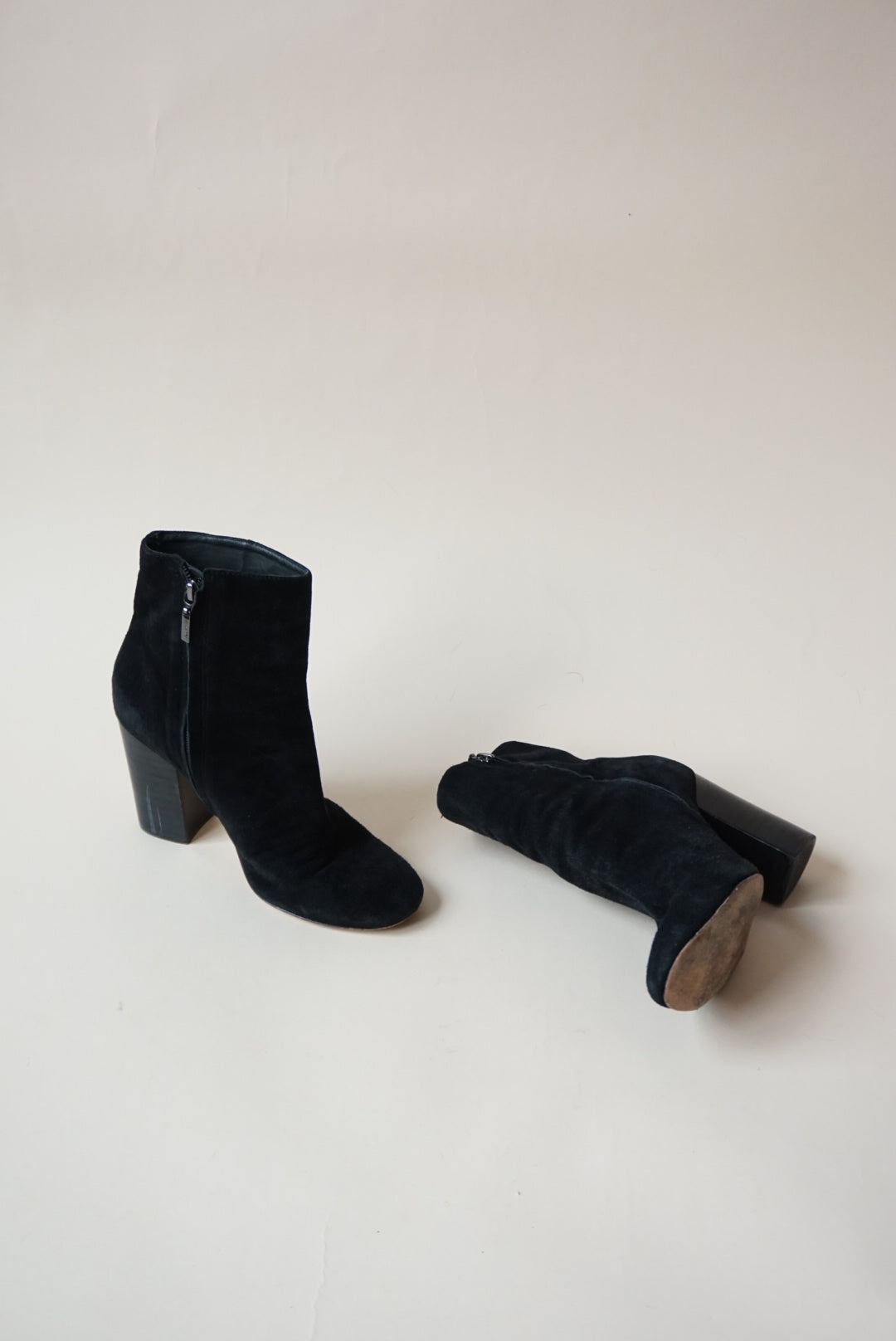 Schutz Ravan Black Block Heel Suede Booties - Size 7.5