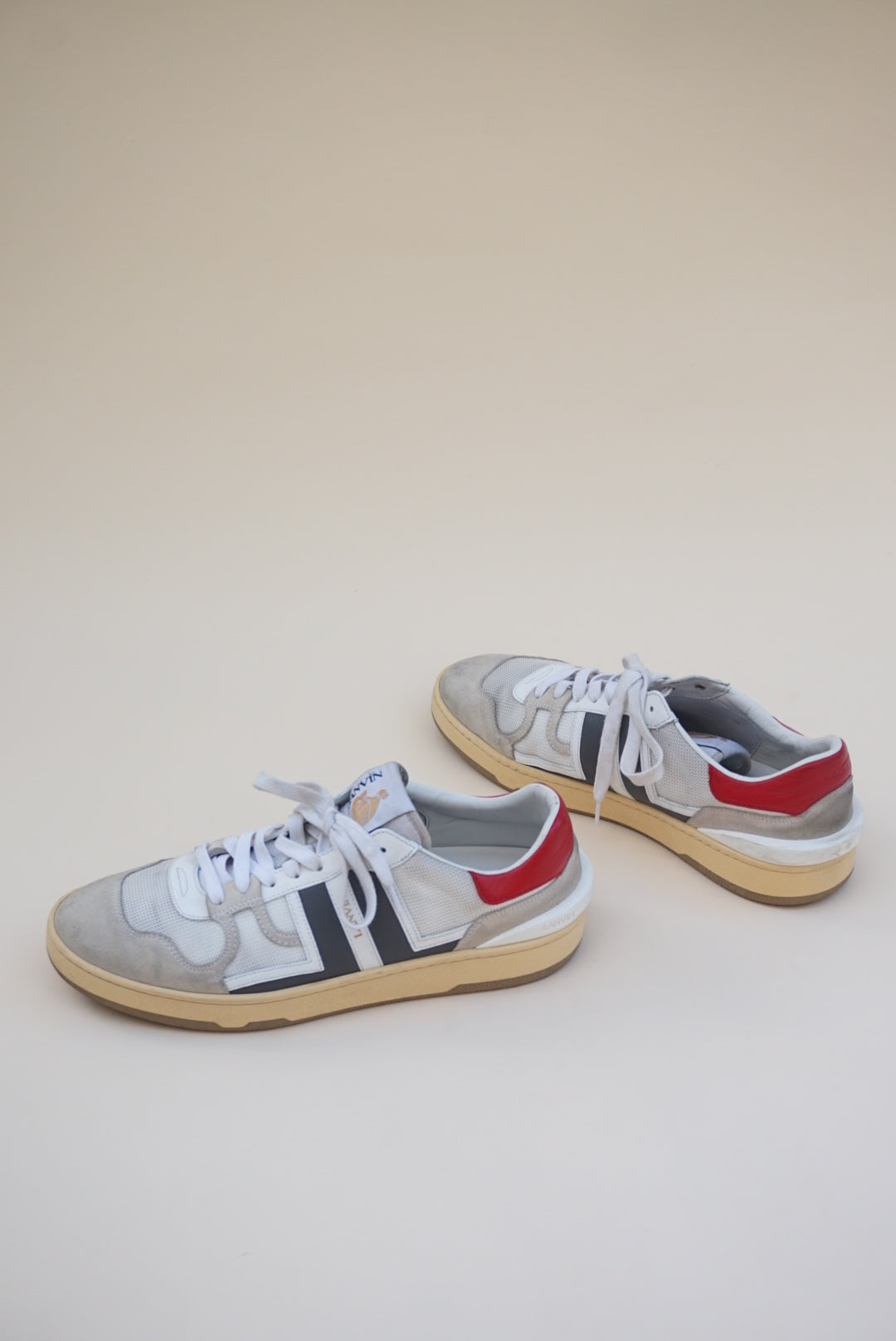 “Lanvin” White/Red/Navy Mesh Clay Sneakers - Size 45